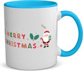 Akyol - kerst mok merry christmas kerstman koffiemok - theemok - blauw - Kerstmis - kerst beker - winter mok - kerst mokken - christmas mug - kerst cadeau - 350 ML inhoud