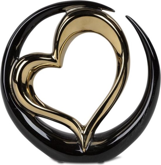 Gilde Handwerk Sculpture Sculpture Connecté par le cœur Céramique émaillée or noir