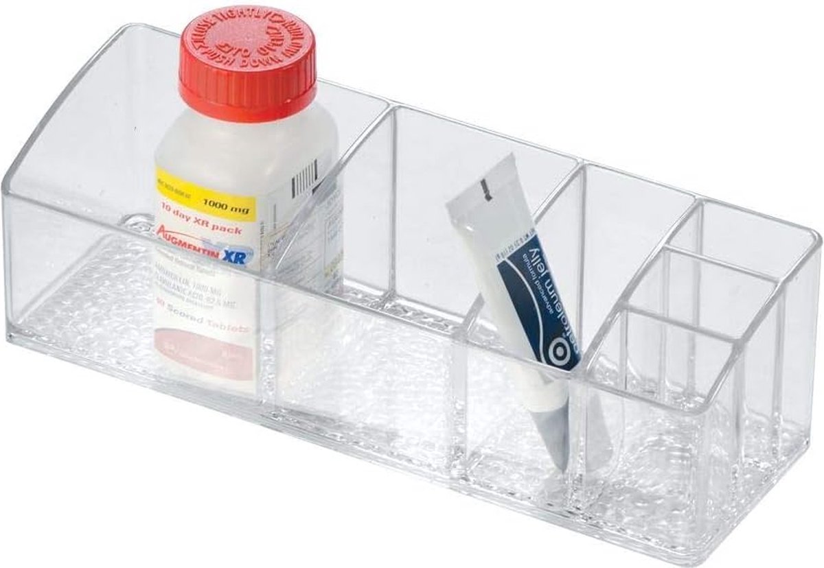 Azalia medicijnbox voor medicijnkast, sorteerdoos met 6 vakken, ideaal voor het bewaren van medicijnen in de badkamer, kunststof transparant