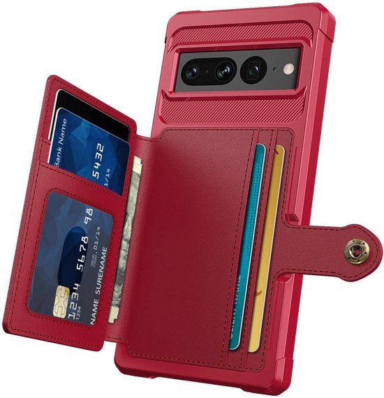 Étui portefeuille adapté pour Google Pixel 7 Pro - Coque arrière avec porte-carte - Étui de téléphone pour carte de débit - Porte-carte à l'arrière - Étui avec aimant pour support de voiture Rouge