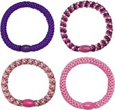 Hidzo Haarelastiekjes - Elastiek & Armband - Setje Paars/ Roze glitter/ Lila