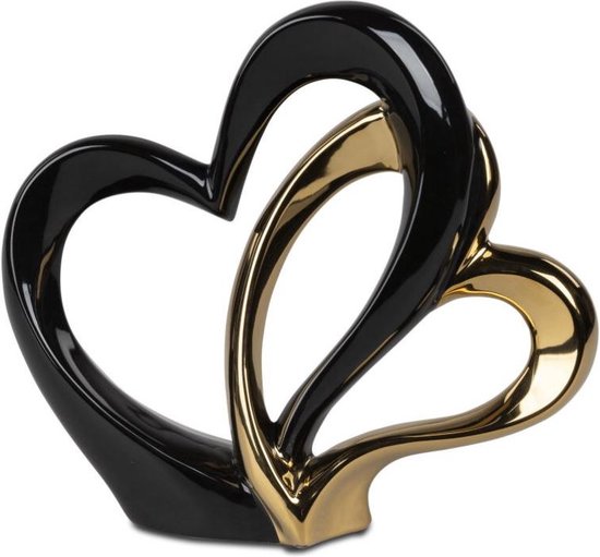 Gilde Handwerk Sculptuur Beeld Door het harten verbonden Keramiek zwart goud geglazuurd