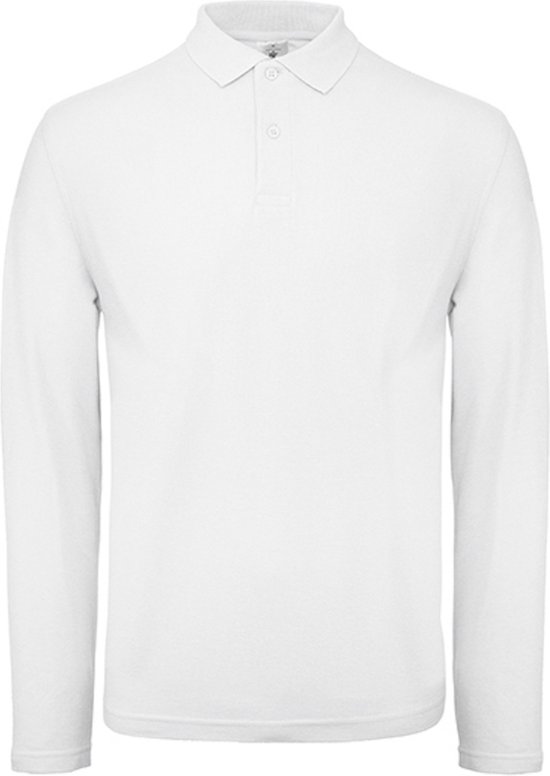 Men's Long Sleeve Polo 'ID.001' Wit B&C Collectie maat XL