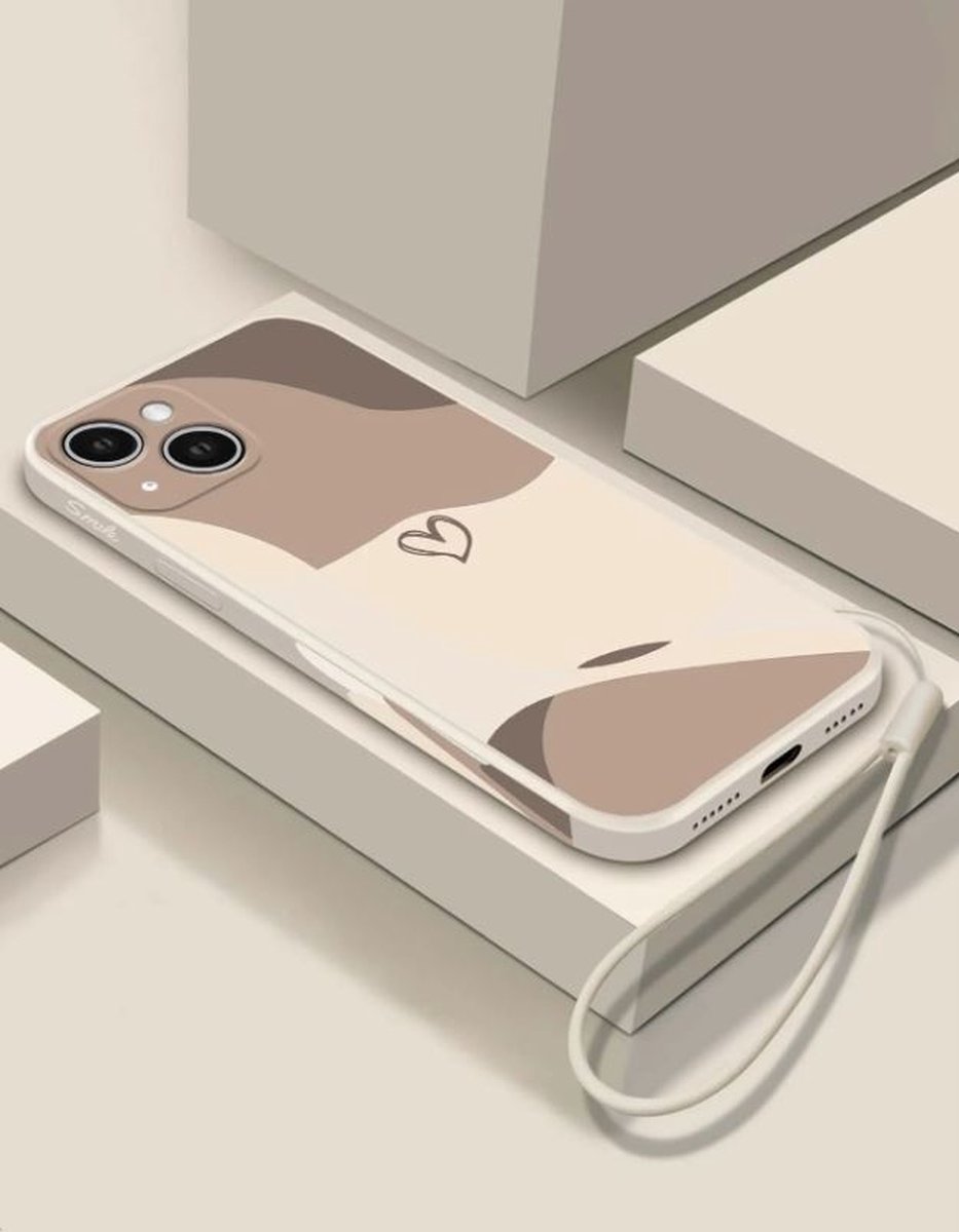 iPhone 14 Pro Max/ Design by lanyard / Heart Pattern/Apricot/iPhone 14 Pro Max