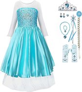 Déguisements enfant - Robe Elsa taille 110 (120) - Robe princesse bleue Frozen - Robe Elsa - gants, baguette magique, couronne, tresse de cheveux, bijoux - déguisement