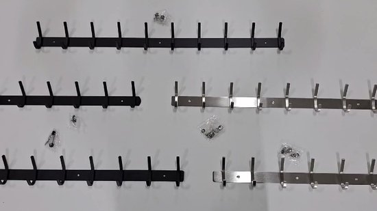 TOJ Wandkapstok Met 9 Haken - RVS - Mat Zwart - 50x20cm - Waterbestendig