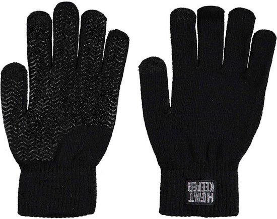 Zwarte gebreide Heat Keeper handschoenen, één met grip op de vingers.