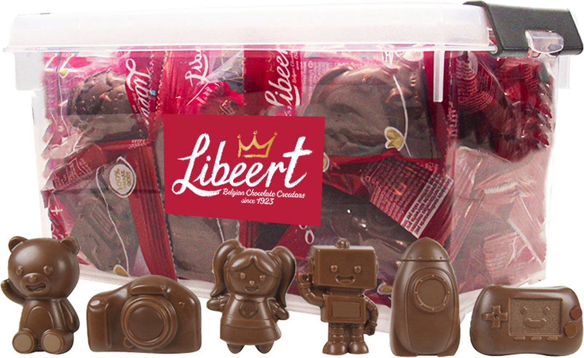 Libeert Sinterklaas Chocolade Figuren Melkchocolade 650g - 50 Stuks - Individueel Verpakte Holle Figuren in Herbruikbare Bewaardoos