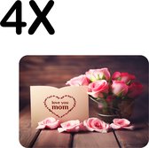 BWK Luxe Placemat - I Love Mom - Moederdag - Rozen - Set van 4 Placemats - 40x30 cm - 2 mm dik Vinyl - Anti Slip - Afneembaar
