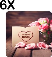 BWK Luxe Placemat - I Love Mom - Moederdag - Rozen - Set van 6 Placemats - 40x40 cm - 2 mm dik Vinyl - Anti Slip - Afneembaar