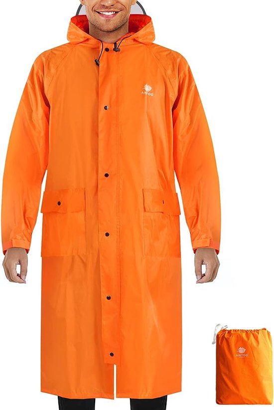 Poncho de pluie compact imperméable unisexe imperméable et léger avec capuche réutilisable avec manches pour le travail en plein air, la randonnée, le Camping, Oranje.