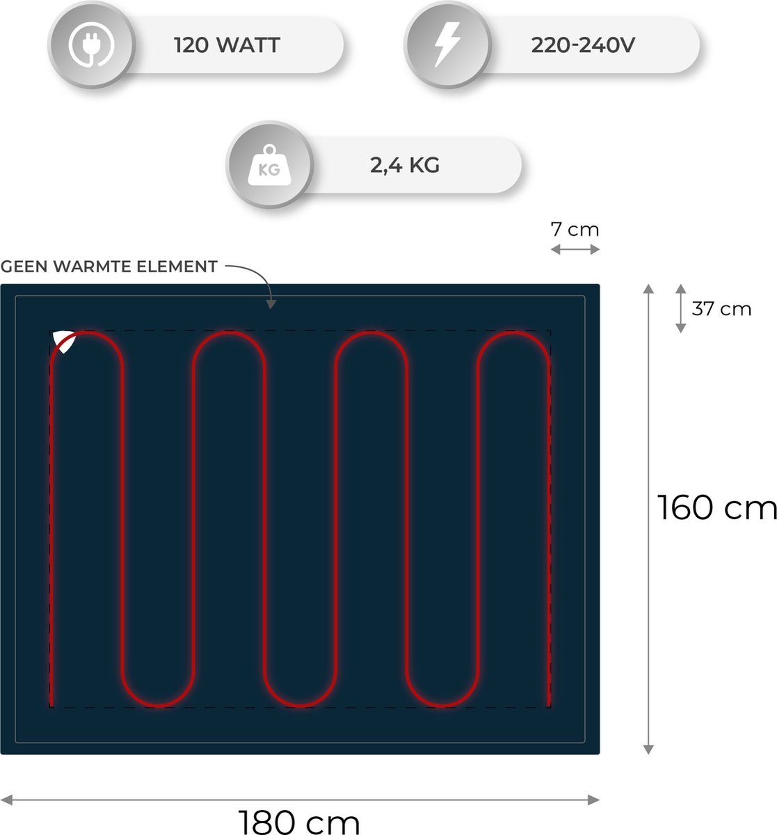 Afbeelding 3 van Nuvoo Elektrische Warmtedeken - Fleece - 180x160 cm- XXL - Automatische Uitschakeling - Oververhittingsbescherming - 3 Standen - 120W - 2 Persoons - Bovendeken - Blauw