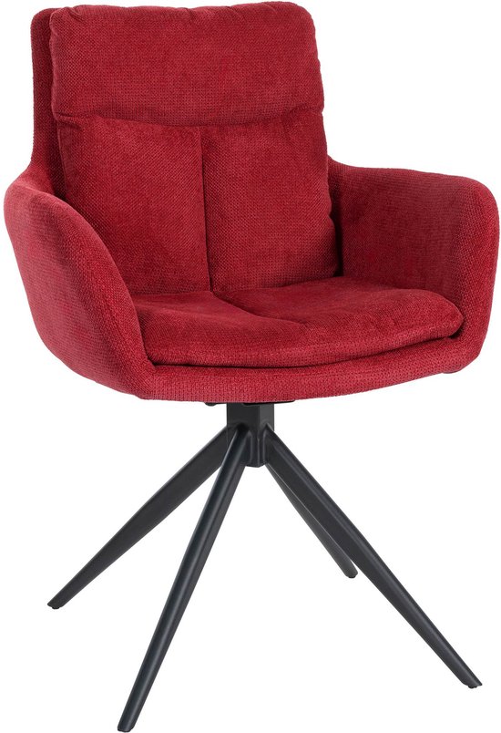 CLP Vilas Eetkamerstoel - Draaibaar - Fauteuil - Met armleuning - Metaal frame - Stof - rood