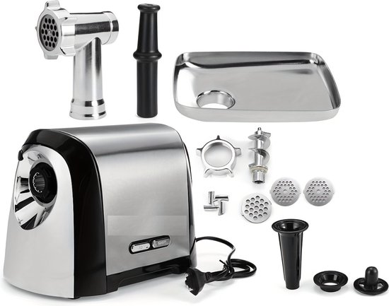 Foto: Vleesmolen gehaktmolen meat grinder elecktrisch machine foodprocessor meat mincer keukenmixer keukenmachine zilver zwart