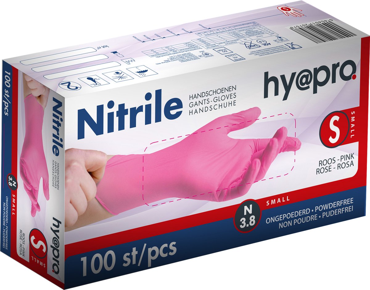 Goedkoopste Handschoen nitrile, small, hy@pro pink, roze, 10 x 100pcs.-regianebeauty.nl