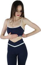 Fitness, Sportsets voor dames, Ademend, Naadloos en ultra zacht, Stretch met patchwork, gymbeha + buttliftshorts + fitnesslegging yogakleding Donkerblauw - Maat S