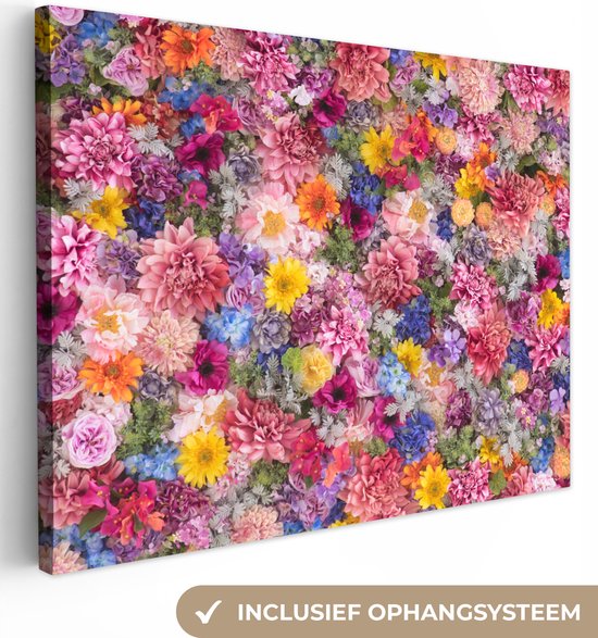 Canvas schilderij 160x120 cm - Wanddecoratie Bloemen - Kleuren - Collage - Muurdecoratie woonkamer - Slaapkamer decoratie - Kamer accessoires - Schilderijen