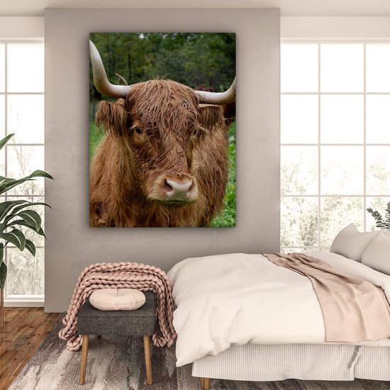 Tableau sur toile Highlander écossais - Animaux - Herbe - 120x160 cm - Décoration murale XXL