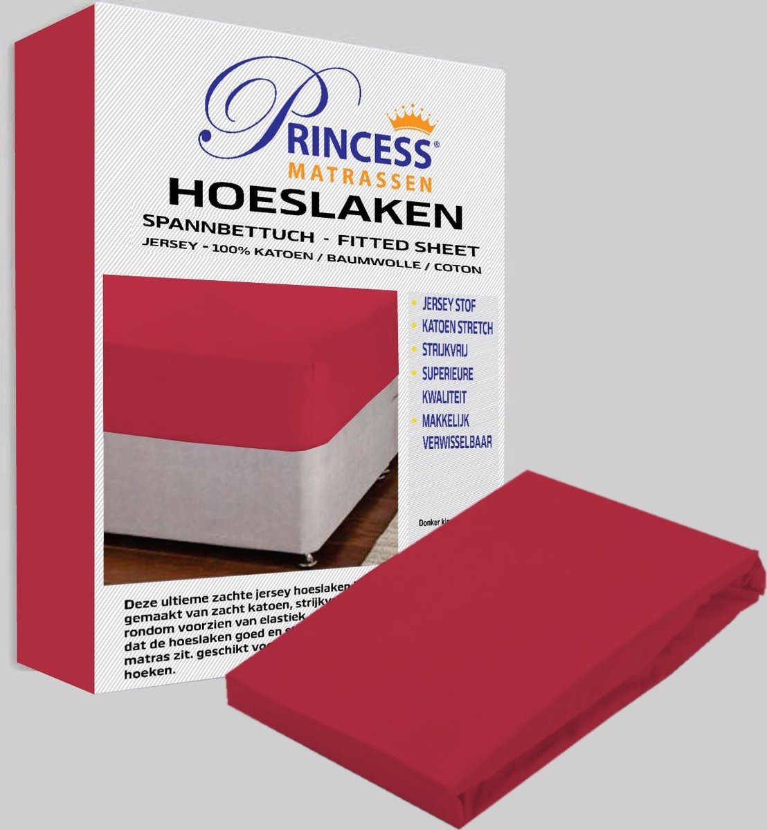 Het Ultieme Zachte Hoeslaken- Jersey -Stretch -100% Katoen-Lits-Jumeaux- 200x200+40cm-Rood - Voor Boxspring-Waterbed