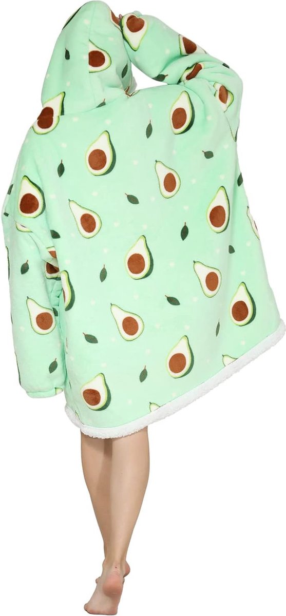 Deken met mouwen hoodiedeken knuffeldeken met mouwen oversized zachte sherpa tv-deken voor volwassenen mannen vrouwen warm voor de winter 90 cm (01 groene vruchten volwassenen 90 cm)