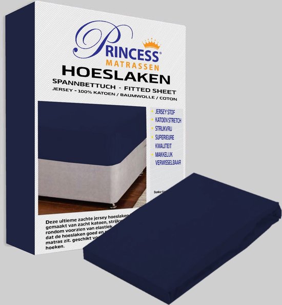 Het Ultieme Zachte Hoeslaken- Jersey -Stretch -100% Katoen-Lits-Jumeaux- 200x200+40cm- Donkerblauw - Voor Boxspring-Waterbed