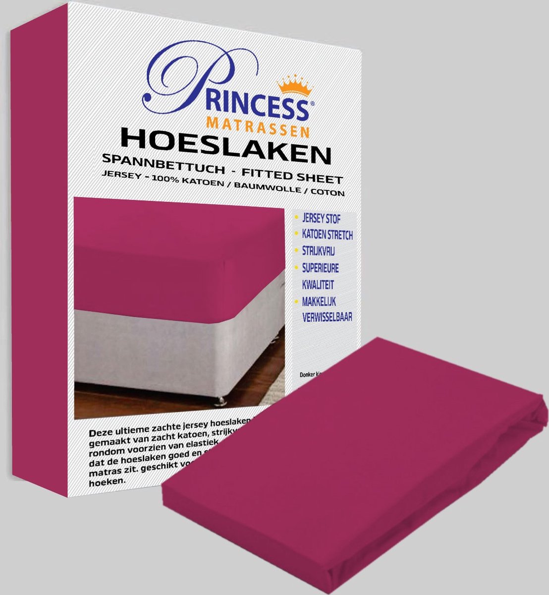 Het Ultieme Zachte Hoeslaken- Jersey -Stretch -100% Katoen-Lits-Jumeaux- 200x200+40cm-Roze- Voor Boxspring-Waterbed