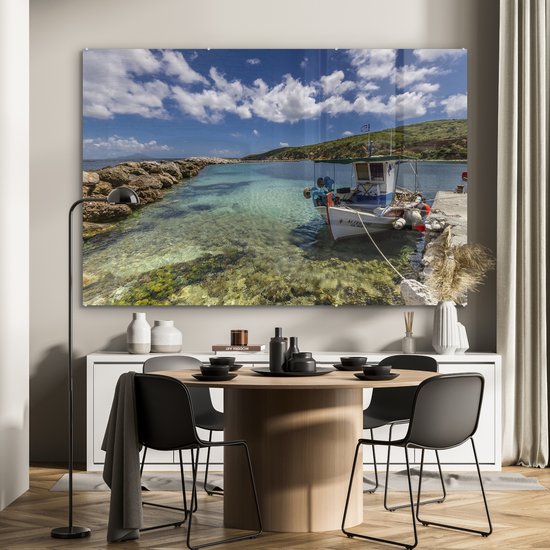 Peinture sur verre - Bateau de pêche traditionnel grec dans le golfe de Limnionas près de Kos - 180x120 cm - Peintures sur verre acrylique - Photo sur Glas