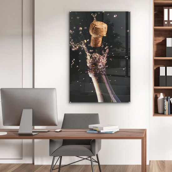 Peinture sur verre - Un bouchon qui sort d'une bouteille de champagne - 60x90 cm - Peintures sur Verre Peintures - Photo sur Glas