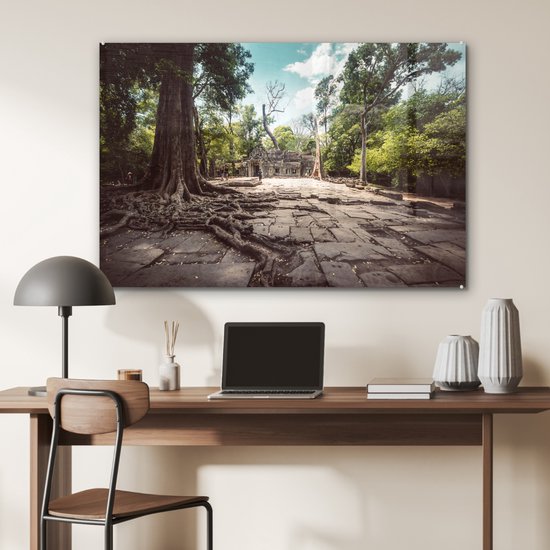 MuchoWow® Peinture sur verre 90x60 cm - Peinture acrylique sur verre - Temple d'Angkor Wat, Cambodge - Photo sur verre - Peintures