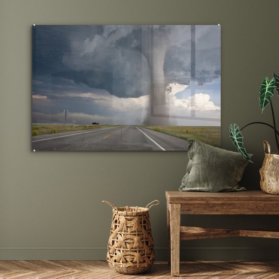 MuchoWow® Peinture sur verre 120x80 cm - Peinture sur verre acrylique - Tornade de Baca dans un champ - Photo sur verre - Peintures