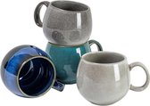 Koffiekopjes, 600 ml, porseleinen koffiemokken met handvat, 4-delige porseleinen kopjes voor thee, koffie, melk, cappuccino, blauw/groen/lichtgrijs/donkergrijs