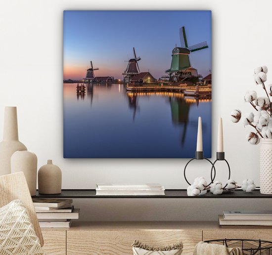 Peinture sur toile Moulins à vent aux Nederland - 50x50 cm - Décoration murale