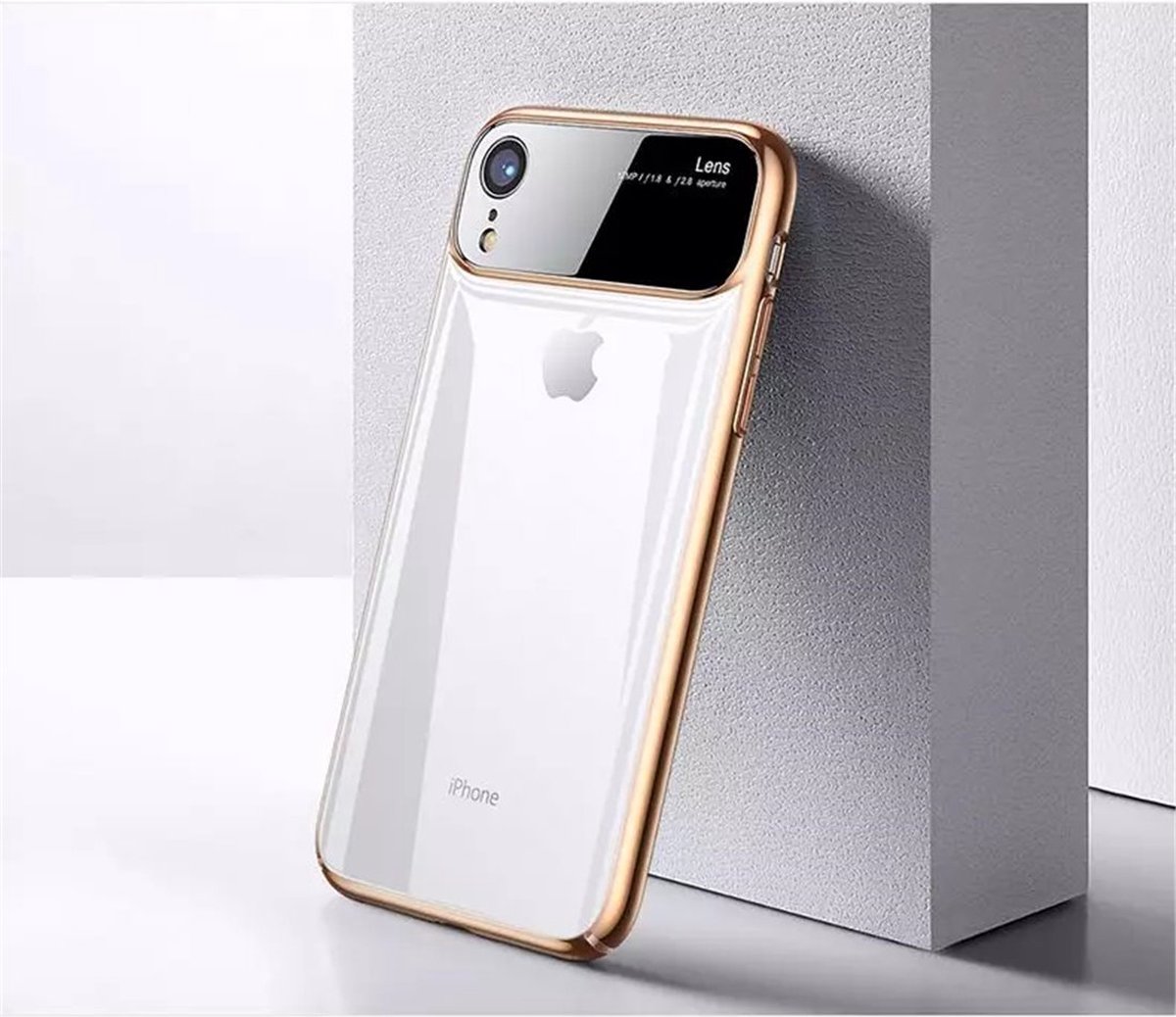 TOTU Magic Mirror/ gehard TPU beschermhoes Geschikt voor Apple iPhone XR kleur transparant met Goude randen + gratis screenprotector
