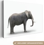 Canvas schilderij 180x120 cm - Wanddecoratie Olifant tegen witte achtergrond - Muurdecoratie woonkamer - Slaapkamer decoratie - Kamer accessoires - Schilderijen