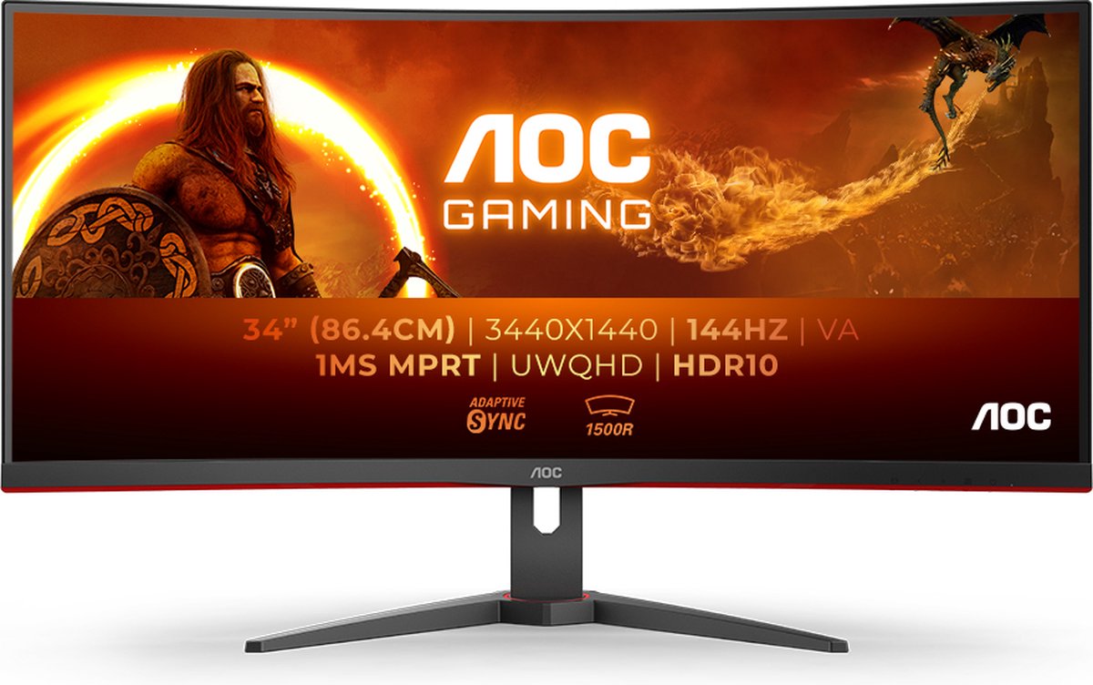 AOC G2 CU34G2XE - WQHD Ultrawide Curved Gaming Monitor - 144Hz - 34 Inch - AOC
