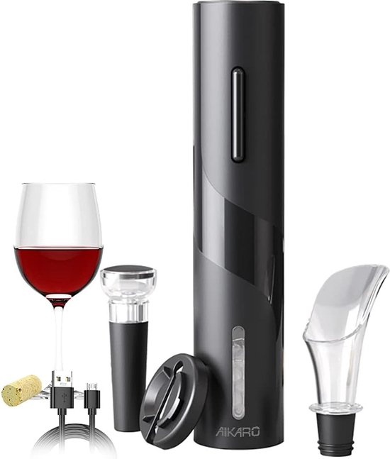 Bondoo elektrische kurkentrekker - kurkentrekker wijn - elektrische kurkentrekker set - Wijnset - Wijn Accessoires - Flessenopener - Kurkentrekker– Wijnstopper - Wijnfles Opener - Oplaadbaar incl. Oplaadkabel - Zwart