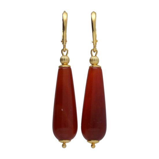 Boucles d' Boucles d'oreilles Bela Donaco Art Deco – Cornaline Rouge – Argent Massif Plaqué Or 24K