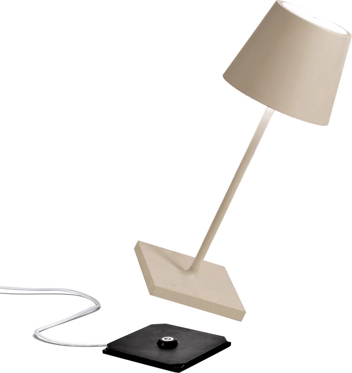 Zafferano Poldina Pro Mini Tafellamp - Oplaadbare Buitenlamp Crème - IP65 Spatwaterdicht - Bureaulamp Snoerloos - Dimbare LED Lamp - Tuinlamp met Draadloos Oplaadstation - 30 cm x Ø 11cm