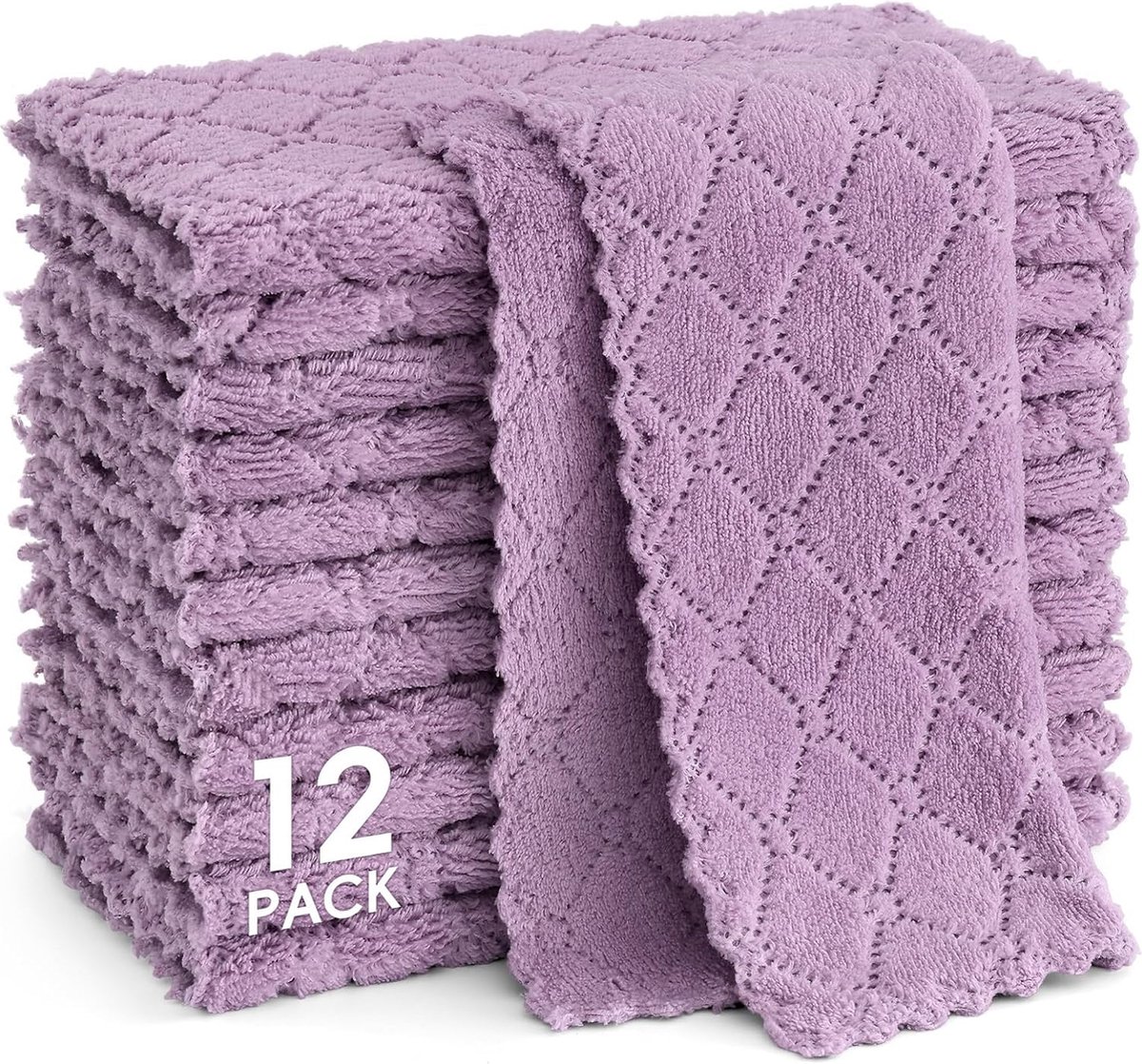 Goedkoopste Reinigingsdoeken, microvezeldoeken, wasbaar, poetsdoeken, microvezel, zachte pluisvrije theedoeken, doeken, keukendoeken, 12 stuks, 25 x 25 cm, paars