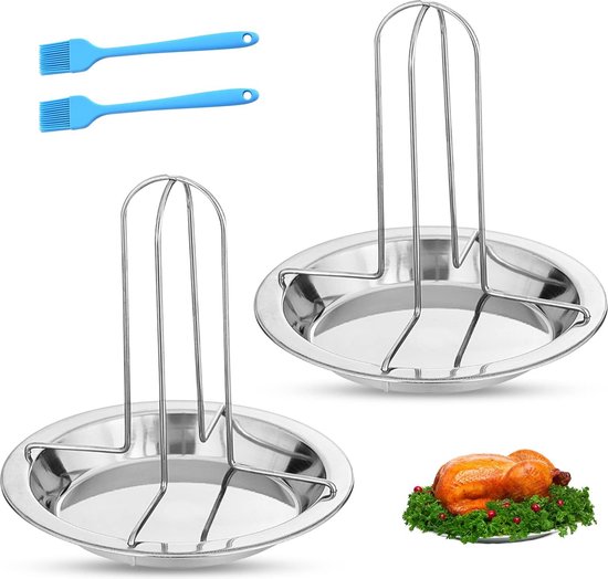 Foto: Pack of 2 chicken stands vertical chicken roaster grill 304 stainless steel with 2 pieces oil brush kitchen for oven grill camping outdoor cooking utensils