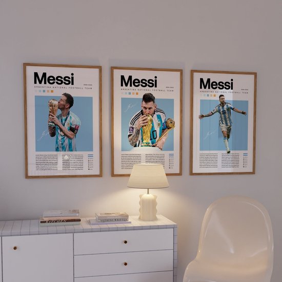 Messi Poster Set - 3 stuks - 50x70 cm - Voetbal - Tienerkamer - Wanddecoratie - Muurdecoratie
