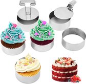 Dessert Rings 8 Serving Rings 8.8 cm Baking Ring Stainless Steel Cake Ring Baking Serving Rings Stainless Steel Set with Lifter Pressed Circle Plate for Dessert Baking Mousse