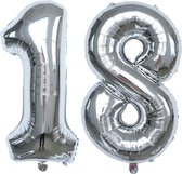 Folie Ballonnen XL Cijfer 18 , Zilver, 2 stuks, 86cm, Verjaardag, Feest, Party, Decoratie, Versiering