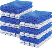 12 Keuken Handdoeken Set - 38 x 64 cm - 100% Ring Gesponnen Katoenen Superzacht en Absorberend Schotelantennes, Theedoeken en Barkrukken Handdoeken (Blauw en Wit)