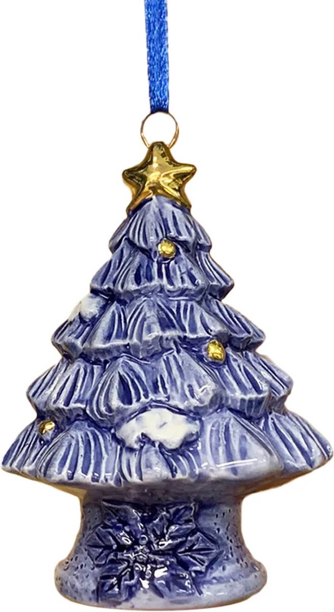 Kerstboom hanger Hollands Delftsblauwe kerstboom met goudkleurige ballen