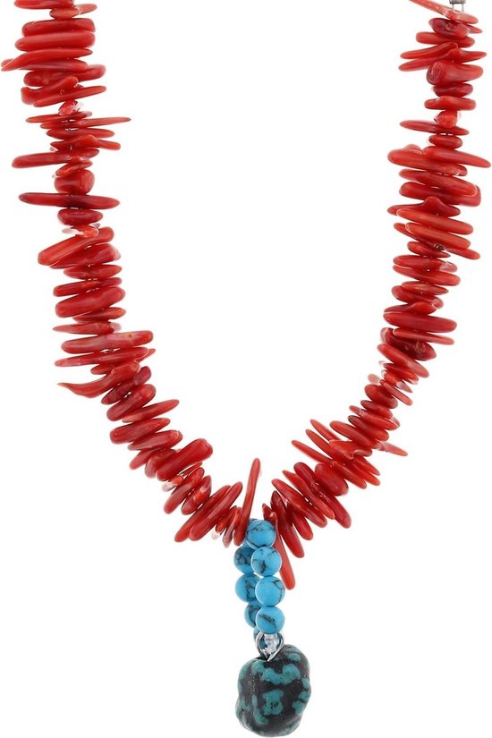 Behave Rode schelpenketting met turquoise stenen hanger