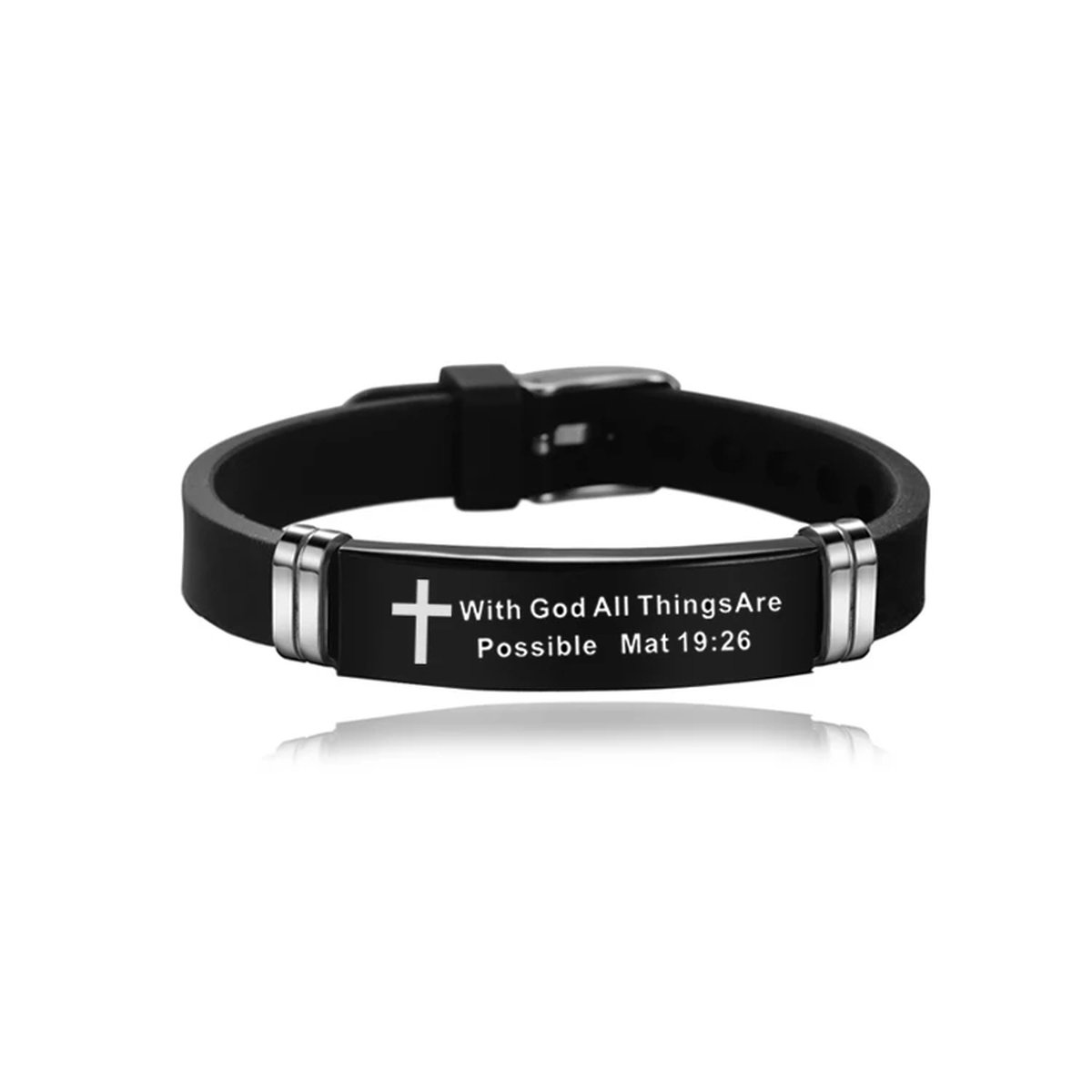 Christuals - Christelijke armband - Unisex - Zwart- With God all things are possible - Mattheus 19 : 26
