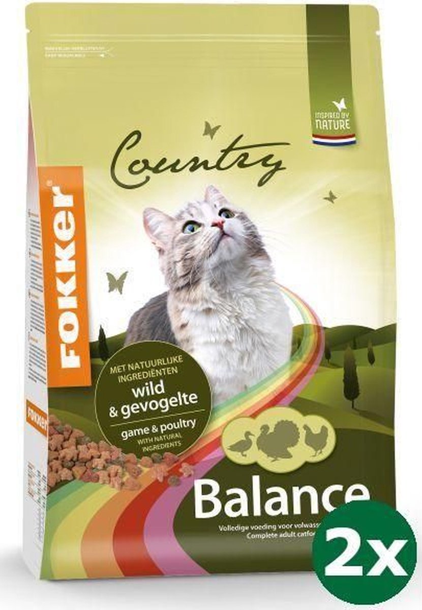 Fokker kat country balance wild / gevogelte kattenvoer 2x 2,5 kg