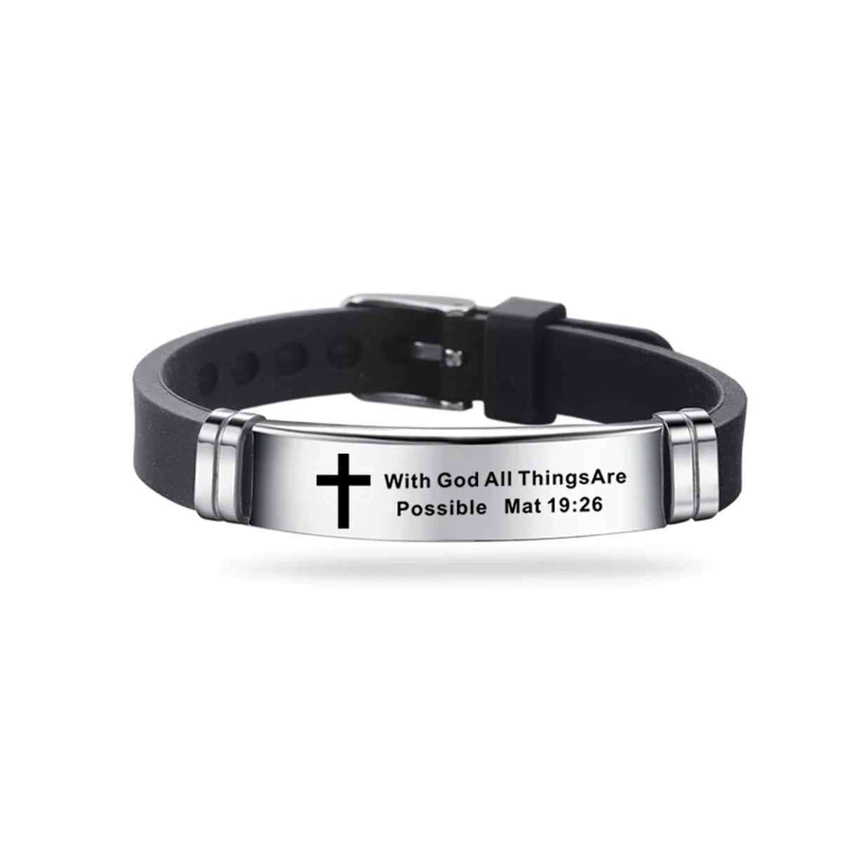Christuals - Christelijke armband - Unisex - Zilver- With God all things are possible - Mattheus 19 : 26