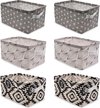 Goodivery ® - Panier de rangement - Boîte de rangement en lin - 6 pièces, boîtes de rangement en tissu imperméables avec poignées - 28 x 19 x 15 cm - naturel, gris, bleu